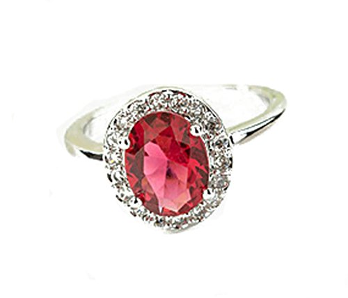 Bishilin Gold Plated Womens Wedding Rings 4-Prong Red Cubic Zirconia Egg Engagement Rings Size 5