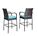 HTTH 2 Pieces Outdoor Patio Bar Stools All-Weather Wicker Outdoor Furniture Chair, Armrest Bar Chairs Footrest Barstools (Turquoise)
