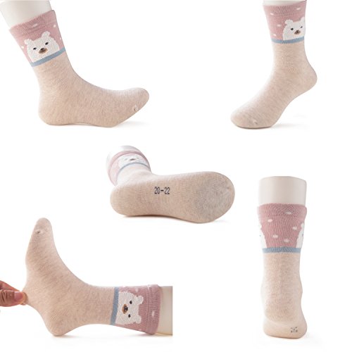 SUNBVE Baby Toddler Girls Bears Soft Cotton Dress Socks 5 Pack