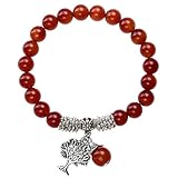 Jovivi 8MM Natural Red Agate Healing Point Tree of Life Lucky Charm Stretch Bracelet