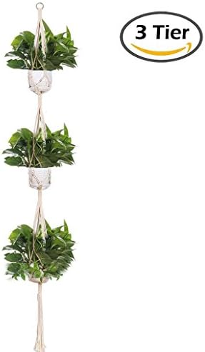 Plant Hanger 3 Tier, iMazer Macrame Hanging Planter Holder for Hanging Holder Flower Baskets Pot Indoor Outdoor Decor for 3 Pots (Pot not included)