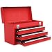 Goplus Tool Chest 20-Inch Portable Tool Box Steel Cabinet w/ 3 Drawers and Top tray, Red