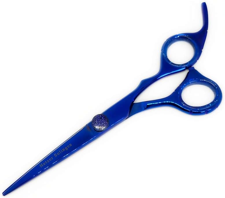 6.5" Solingen Barber Scissors, Blue Titanium Stainless Steel Professional Shears in Case