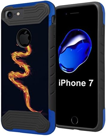 iPhone 7 Case, Capsule-Case Quantum Hybrid Dual Layer Slim Armor Case (Blue & Black) for iPhone 7 - (Orange Fire Snake)