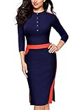 Miusol Women's Formal Stand Collar Navy Style 2/3 Sleeve Slim Pencil Dress