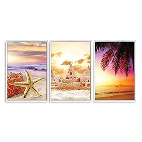 Framed Canvas Wall Art - Romantic Beach - Canvas Prints Home Artwork Decoration for Living Room,Bedroom - 16"x24"x3 Panels