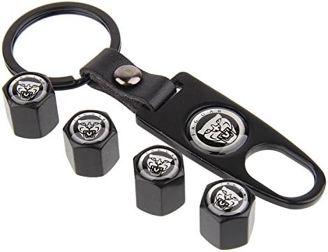 eXeAuto Black Tire Valve Stem Air Caps Cover and Keychain Combo Set For Jaguar(Panther head mark)