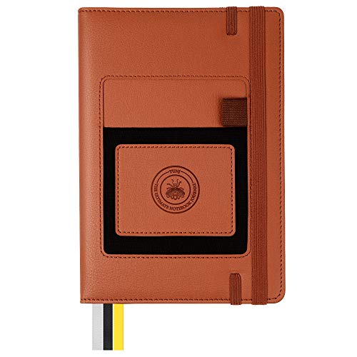 T.U.N.J. The Ultimate Notebook Journal - A5 Professional Business Daily Planner Lined Journal Organizer - Pocket for Phone! Personal Agenda, Daily Checklist, To-Do List Notebook, Tan, 250 Pages