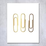 Paper Clips Gold Foil Print 5x7 Glam Office Decor Work Desk Art Metallic Poster C2
