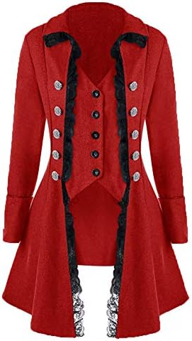 Womens Victorian Steampunk Long Coat, Medieval Vintage Tailcoat Gothic Victorian Tuxedo Halloween Jacket S-3XL