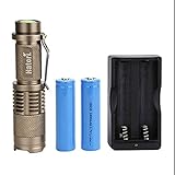 Hatori Rechargeable 18650 Flashlight Ultra Bright Handheld LED Flashlight Zoomable Focus 5 Light Modes Water Resistant Torch, Battery-Powered (Included) Tactical Flashlight with Charger, Bronze