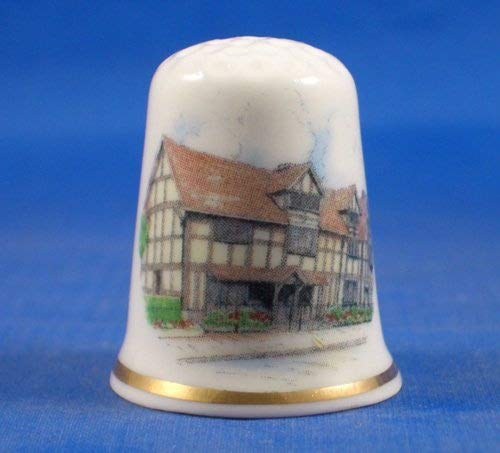 Porcelain China Collectable Thimble - Shakespeares Birthplace Stratford with Free Gift Box