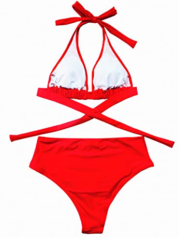 JFan-Costume-da-Bagno-Donna-a-Vita-Alta-in-Due-Pezzi-Stampa-Floreale-Bikini-Halter-Regolabile-Costume-da-Bagno