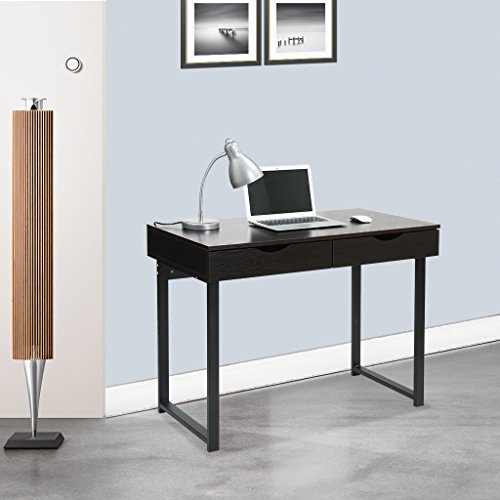 LANGRIA Home Office Computer Desk Gaming Table Laptop PC Work Station with 2 Large Drawers, Stable Steel Legs, and Spacious Tabletop of 39.4â€™â€™ x 21.7â€™â€™ Minimalist Declutter Furniture (Black Walnut)