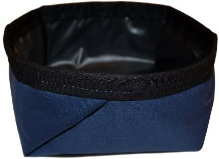 **Made in USA 100% Waterproof Washable Fabric Collapsible Folding Travel Pet Dog Water Bowl (Jogging, Hiking, Camping or Car)( Navy with Black Trim; Trail Runner)