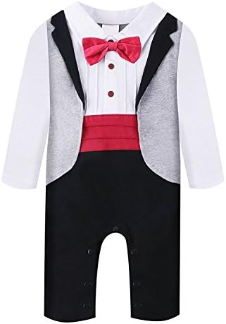 Baby Boy's Jumpsuit, 1Pcs Long Sleeve Gentleman Formal Tuxedo Suit Outfit Set with Bowtie
