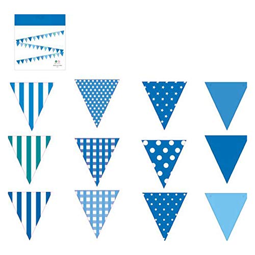 VOANZO 5Pcs Multicolor Pennant Banners Floral for Birthday Party, Baby Shower, Window Decorations and Children's Living Room Decorations 9.84ft,12 Side Bunting Flags(Blue Point)