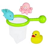 jerryvon Bath Toys Floating Animals Water Toy Bath Duck with Fishing Net Bathroom Pool Accessory for Baby Girls Boys 12 Months +