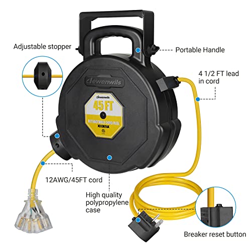 DEWENWILS 45FT Retractable Extension Cord Reel, Wall/Ceiling Mountable