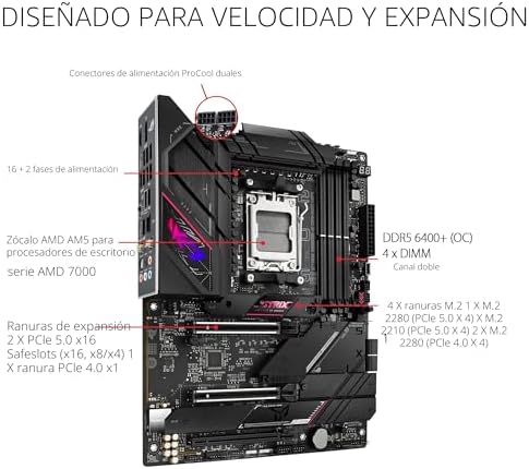ROG Strix B650E-E Gaming WiFi AM5 (LGA1718) Ryzen 7000 - Placa Base para Juegos (16+2 etapas de Potencia, DDR5,4X Ranuras M.2, PCIe® 5.0, WiFi 6E, LAN 2.5G, Puerto de E/S Trasero USB 3.2 Gen 2x2