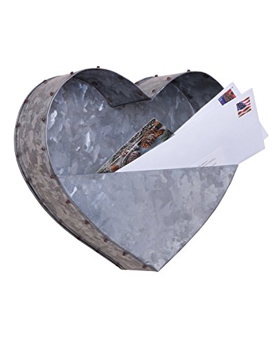 Heart Shaped Casual Country Galvanized Metal Hanging Wall Pocket Planter, 11-inch