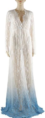 Evesleaves Sexy Deep V Neck Long Sleeve High Waist Lace Maternity Plus Sizes Maxi Long Dress L