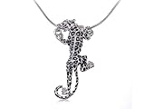Alilang Silvery Tone Spotted Jaguar Cheetah Rhinestone Collar Pendant Necklace