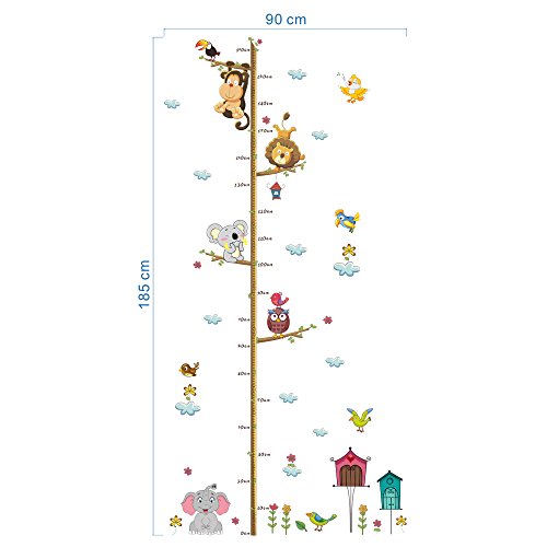 decalmile Animals Monkey Elephant Tree Branches Height Chart Kids Wall Stickers Removable Wall Decals Baby Nursery Childrens Bedroom Living Room Decoration - Thumbnail 3