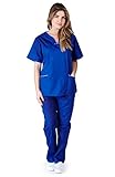 Natural Uniforms Womens Contrast Trim Scallop Scrub Set (Royal Blue) (X-Large)