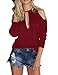 ALLEGRACE Women Sexy Slit Open Front Cold Shoulder T Shirts Fashion Tee Tops Wine Red S