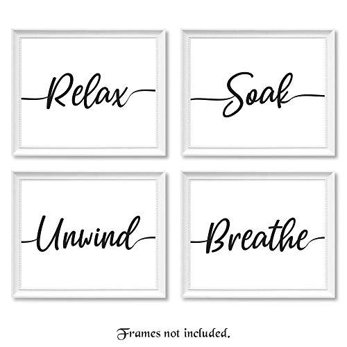 Simple Relax Soak Unwind Breathe Scripts Bath Prints, 4 (8x10) Unframed
