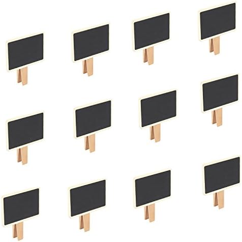 USUNQE Pack of 12 Mini Wooden Chalkboard Memo Message Boards Clip for Note Taking, Parties, Wedding
