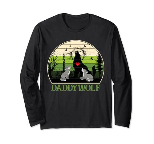 Retro Vintage Sunset Daddy Wolf Fathers Day Daddy Wolf Long Sleeve T-Shirt