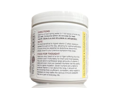 Sufficient-C High Dose Non-GMO Vitamin C Lemon Peach Immune-Ade Drink Mix, Convenient 125 Gram Size w/L-lysine, Bromelain & a Premium 96% Pure Green Tea Extract - Stomach Friendly, Adrenal Supportive