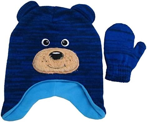 Toddler Boys' Winter Bear Face Critter Knit Hat and Mitten Set [4014]