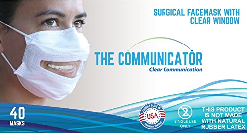 Communicator Surgical Face Mask with Clear Window (Easy Dispenser Box of 40 Masks) FDA Registered