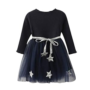 Baby Meisjes Jurk 3-8Y Kant Stiksels Tutu Prinses Jurken Kids Baby Tule Rok Taille Riem Peuter Lange Mouw Ster Leuke…