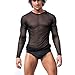 YiZYiF Men's Mesh Sheer T-shirt Top Transparent Long Sleeve Slim Fit Undershirt Black X-Large