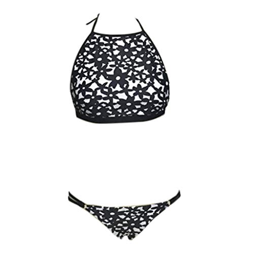 Forthery-Women Bathing Suit Halter Swimwear Thong Bikini Set Hollow Out Swimsuit (Black ,X-Large) - Thumbnail 3