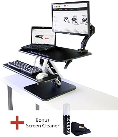 Boost STS-DR27 Sit to Stand 27" Space Saving Pedestal Desk Riser with Gas Spring Height Adjustment Handles - Bonus Gadget Cleaner Included! (Black). Also ideal for corners and L-shaped desks.