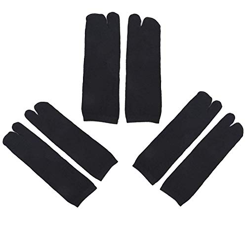 StyleZ 3 Pairs Unisex Japanese Tabi Socks Kimono Geta Clog Flip Flop Black Split Toe Cosplay (3pairs Black)