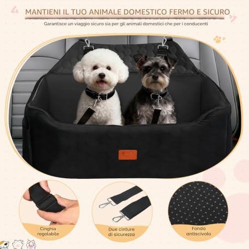 Car Seat for Dogs, 78 x 55 x 53 cm, Removable and Washable Booster Seat for Medium and Large Dogs, Lead Included, Dog Seat for Heavy Cars (Black with Waterproof Leather Coating)