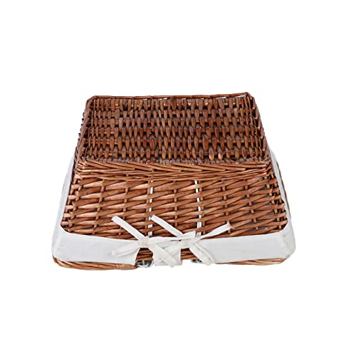 Wicker Picnic Basket with Handle Sturdy Woven Body with Washable Lining Hand Woven Basket for Storage Wicker Baskets for Easter, Organizing, and More (15.35 x 6.5 x 12.6 inches)