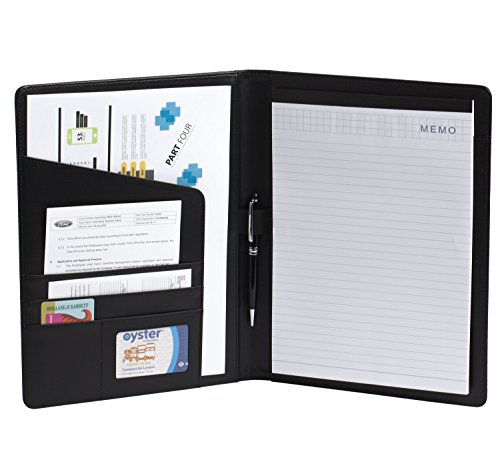 Junior Padfolio Portfolio Legal Padfolio PU Leather File Folders with Letter-Sized Writing A4 Notepad Included & Card Holder for Business, Interview, Resume (black)