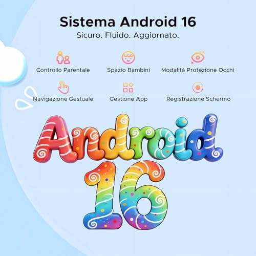 Luzglo P10 Kid Tablet Bambini 10 Pollici, Tablet Android 16, 90Hz, 32GB RAM+64GB ROM, 7000mAH, Vetro Curvo 2.5D, WiFi5/Face ID/OTG/Widevine L1, Include Accessori per Tablets per Bambini, Blu
