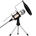 Professional Condenser Microphone, Plug &Play Home Studio microphones for Iphone Android Recording, PC, Computer, Podcasting, Mini Desktop MIC Stand dual-layer acoustic filter (M3-gold)