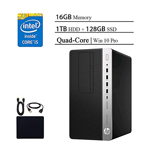 HP ProDesk 600 G3 2019 Flagship Micro Desktop Business Tower PC, Intel Core i5-7500T Quad-Core 2.7 GHz (Up to 3.3 GHz), 16GB RAM, 1TB HDD, 128GB SSD, USB-C, Windows 10 Pro w/HESVAP Accessories