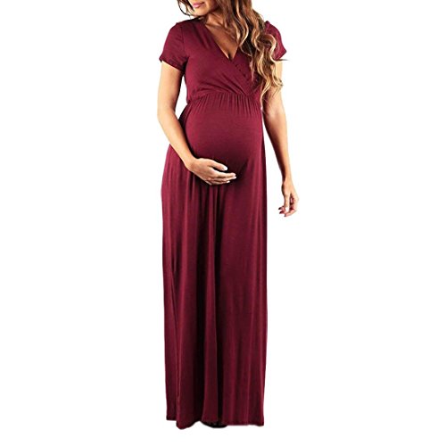 Clearance Sale,TIFENNY Women’s Summer Pregnant Nursing Pregnancy Solid Dress Solid Maternity Long Casual Dresses (S, Wine)