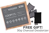 Coop Home Goods - Natural Moso Bamboo Charcoal Deodorizer - 2 x 100g (2 pcs) for shoes, boots, gym bag or boxing gloves with FREE 30g travel sachet