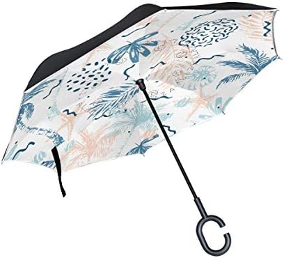 AMONKA Coconut Double Layer Inverted Umbrella Reverse Folding Umbrella Waterproof Windproof for Car Travel With C-Shape Handle Polyester Fabric